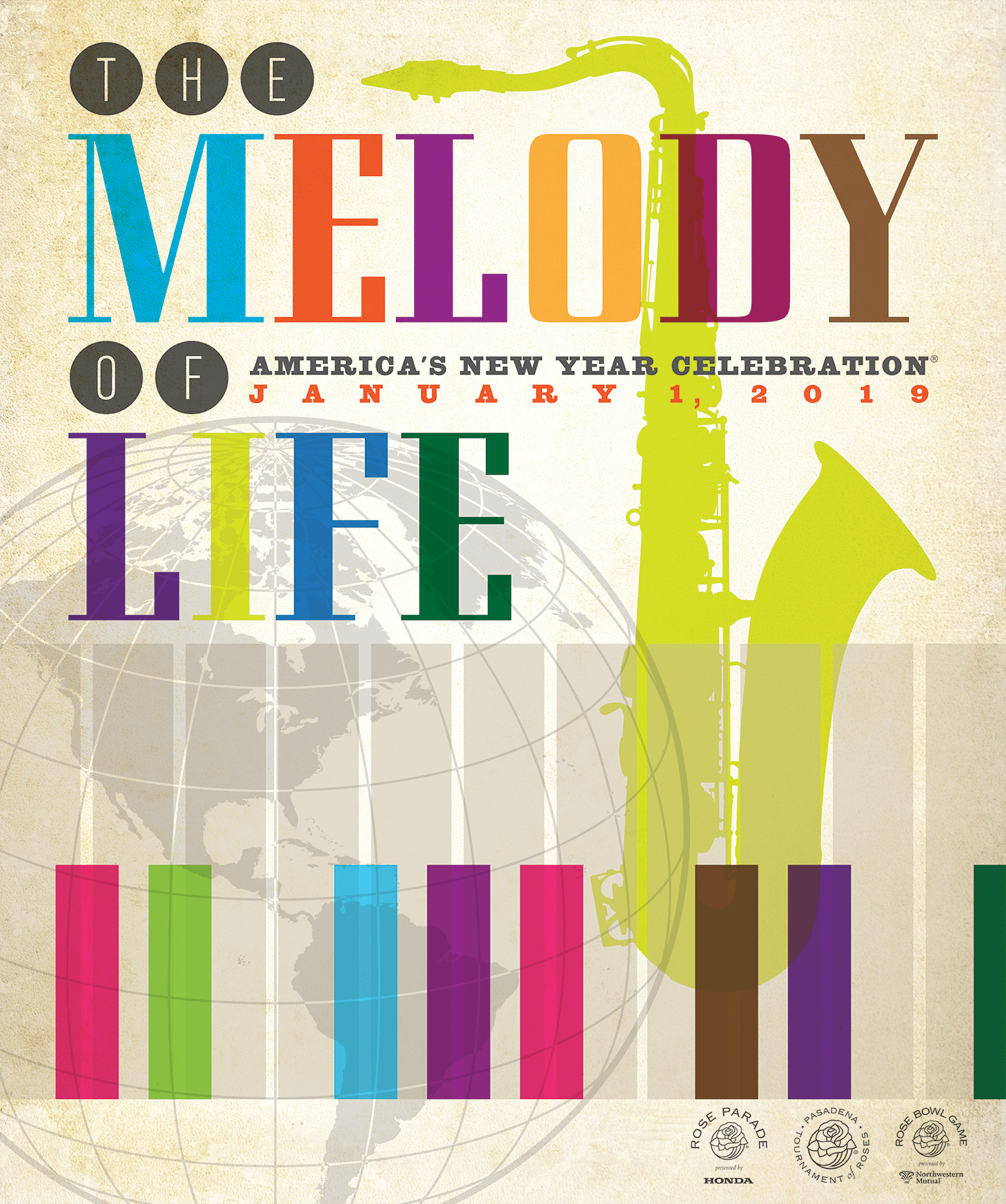 Colorful poster with text "The Melody of Life"