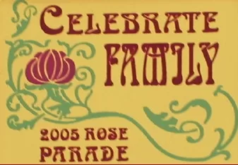 2005 Rose Parade Celebrate Family banner with purple flower design