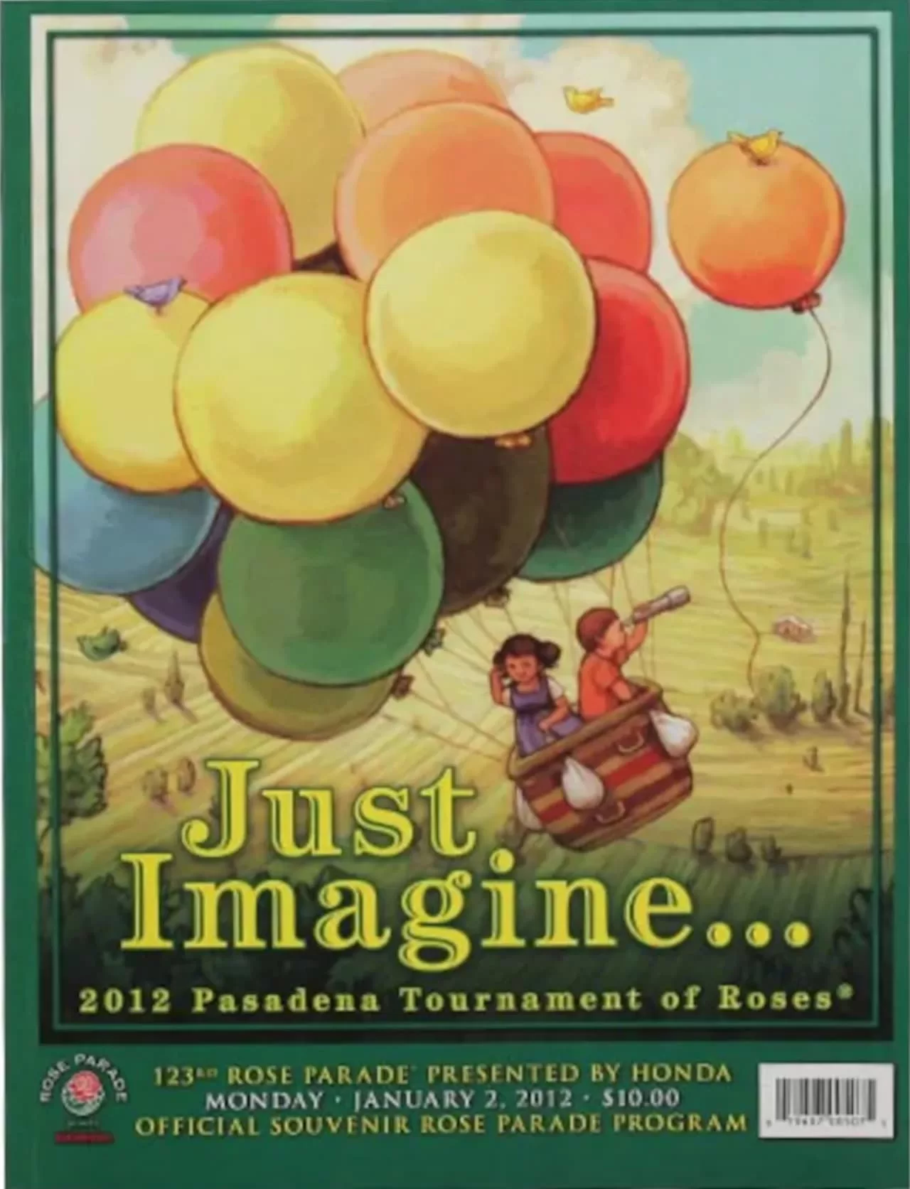 2012 Pasadena Tournament of Roses program cover with colorful balloons and flying children