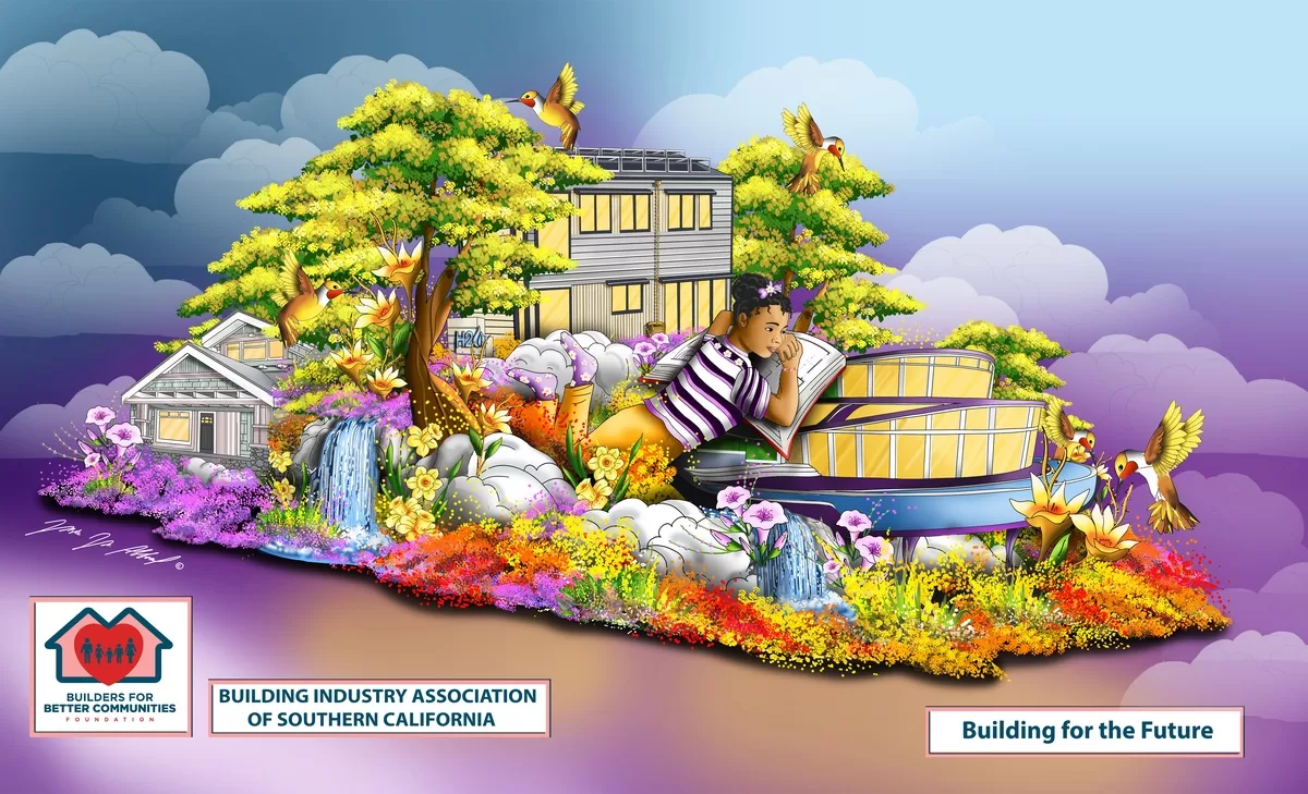 Colorful illustration of a sustainable community development concept with nature and housing.