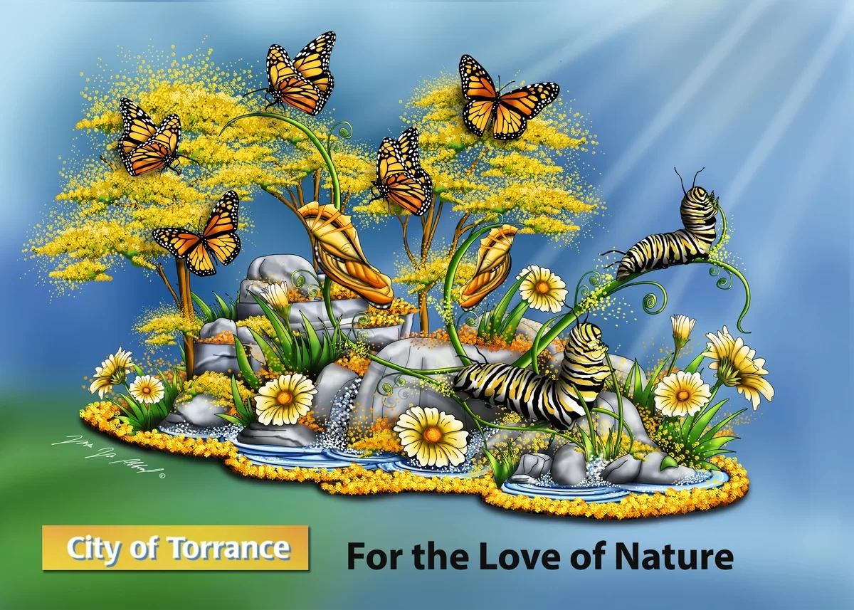 Colorful nature illustration with butterflies
